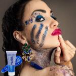 MEICOLY Blue Face Body Glitter: Sparkling mermaid glitter for women, perfect for Halloween, festivals, and patriotic events like Veterans Day and Independence Day face paint.