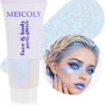 MEICOLY Sparkling Blue Body Glitter (50ml): Color-changing glitter gel for body, face, hair, lips, and eyes. Long-lasting sequins, perfect for Halloween and festival makeup.