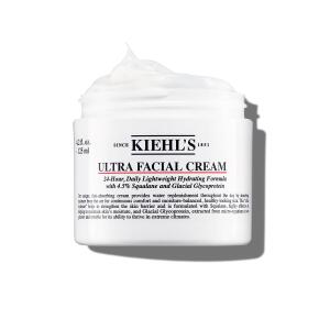 Kiehl's Ultra Facial Cream: 4.5% squalane for moisture barrier support. Fast-absorbing, suitable for all skin types, and provides long-lasting hydration for softer, smoother skin.