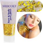 MEICOLY Gold Body Glitter (50ml): Yellow face glitter for Halloween, featuring chunky sequins for face and hair. Sparkling gel, perfect for mermaid looks and music festival makeup for women.