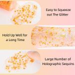 MEICOLY Orange Body Glitter (50ml): Sparkling Halloween face glitter gel with mermaid sequins. Chunky glitter for eyes and hair, ideal for festivals and party makeup for women and kids.