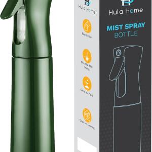 Hula Home Continuous Spray Bottle for Hair (10.1oz/300ml) Empty Ultra Fine Plastic Water Mist Sprayer Green, For Hairstyling, Cleaning, Salons, Plants, Essential Oil Scents & More