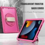 ZenRich Rugged Shockproof Case for iPad 9th/8th/7th Generation 10.2 inch (2021), with Pencil Holder, Rotating Hand Strap, Stand, Shoulder Strap, and Screen Protector (B-Rose)