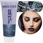 MEICOLY Black Face Glitter 50ml, Professional Glitter Body Paint, Mermaid Sequins Eye Glitter Face Painting for Halloween Cosplay SFX Makeup, Chunky Face Glitter Gel for Women and Kids