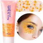 MEICOLY Orange Body Glitter (50ml): Sparkling Halloween face glitter gel with mermaid sequins. Chunky glitter for eyes and hair, ideal for festivals and party makeup for women and kids.