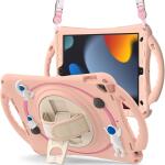 ZenRich Rugged Shockproof Case for iPad 9th/8th/7th Generation 10.2 inch (2021), with Pencil Holder, Rotating Hand Strap, Stand, Shoulder Strap, and Screen Protector (Y-Pink)