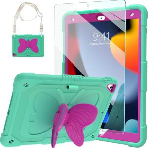 Ambison Case for iPad 9th/8th/7th Generation 10.2 inch with Glass Screen Protector and Rugged Shockproof Protective Cover for Kids (Mint)