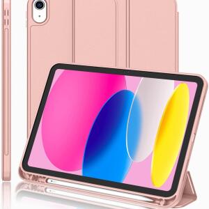 iMieet Case for New iPad 10.9 Inch (10th Gen, 2022) - Trifold Stand with Pencil Holder, Soft TPU Back, and Auto Wake/Sleep (Rose Gold)