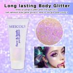 MEICOLY Fine Body Glitter (50ml): Color-changing glitter gel for body, face, hair, lips, and eyes. Long-lasting holographic sequins in sparkling pink, perfect for Halloween makeup.