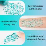 MEICOLY Teal Body Glitter: Mermaid face glitter gel for Halloween. Dazzling green chunky glitter for face, body, eyes, lips, and hair. Sparkling holographic makeup for women and kids.