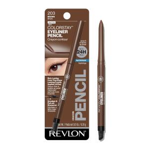 Revlon ColorStay Pencil Waterproof Eyeliner 0.01 oz, Smudge Proof, Eye Makeup with Built In Sharpener, Packaging May Vary, 203 Brown