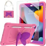 Ambison Case for iPad 9th/8th/7th Generation 10.2 inch with Glass Screen Protector and Rugged Shockproof Protective Cover for Kids (Hot Pink)