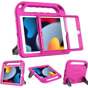 BMOUO iPad 9th/8th/7th 2021/2020/2019 Generation 10.2 Inch Case for Kids with Built-in Screen Protector, Shockproof Handle Stand (Rose)