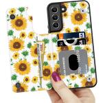 LETO Galaxy S22 Case,Luxury Flip Folio Leather Wallet Case Cover 6.1" Nice Sunflowers