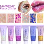 MEICOLY Clear White Body Glitter (50ml): Chunky glitter gel for Mardi Gras, concerts, and festivals. Perfect for Halloween, mermaid looks, and face paint for women.