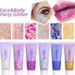 MEICOLY Blue Face Body Glitter: Sparkling mermaid glitter for women, perfect for Halloween, festivals, and patriotic events like Veterans Day and Independence Day face paint.