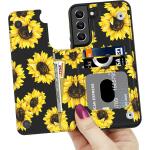 LETO Galaxy S22 Case,Luxury Flip Folio Leather Wallet Case Cover 6.1" Blooming Sunflowers