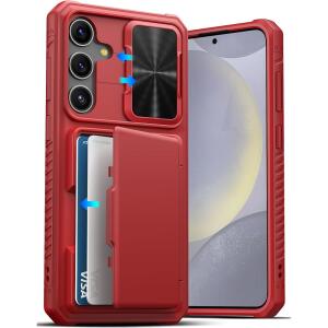 ATATOO for Samsung Galaxy S24+ Plus Case with Card Holder 6.7"​ , Red