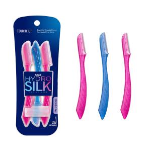 Schick Hydro Silk Touch-Up Dermaplaning Tool with Precision Cover, 3 count, Dermaplane razor designed for women, perfect for removing peach fuzz and shaping eyebrows.