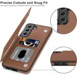 LETO Galaxy S22 Case,Luxury Flip Folio Leather Wallet Case Cover 6.1" Brown