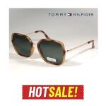 Tommy Hilfiger Polarized Sunglasses Gold Havana Frame Green Lens