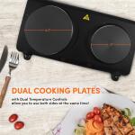 Elite Gourmet EDB302BF# Countertop Double Cast Iron Burner, 1500 Watts Electric Hot Plate, Temperature Controls, Power Indicator Lights, Easy to Clean, Black