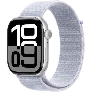 Apple Watch Series 10 [GPS 46mm case] Smartwatch with Silver Aluminium Case with Blue Cloud Sport Loop