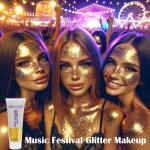 MEICOLY Gold Body Glitter (50ml): Yellow face glitter for Halloween, featuring chunky sequins for face and hair. Sparkling gel, perfect for mermaid looks and music festival makeup for women.