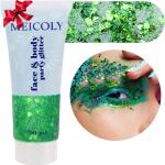 MEICOLY Green Body Glitter (50ml): St. Patrick's Day face glitter with sparkling sequins, perfect for Halloween, parties, and festival rave makeup. Ideal for mermaid looks on face and hair.