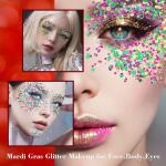 MEICOLY Mardi Gras Face Glitter: Mixed chunky glitter gel in gold, green, and purple. Ideal for festivals, St. Patrick's Day, and Halloweenperfect for face, body, and hair.