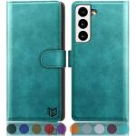 SUANPOT for Samsung Galaxy S22 with RFID Blocking Leather Wallet case - Blue Green