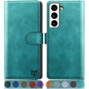 SUANPOT for Samsung Galaxy S22 with RFID Blocking Leather Wallet case - Blue Green