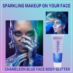 MEICOLY Chameleon Blue Body Glitter 50ml, Chunky Glitter Gel for Face, Body, and Hair. Color Changing Sparkling Glitter for Festivals and Parties.