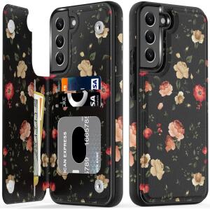 LETO Galaxy S22 Case,Luxury Flip Folio Leather Wallet Case Cover 6.1" Roses