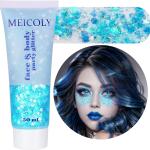 MEICOLY Light Blue Body Glitter: Ice blue mermaid face glitter gel, perfect for Halloween and frozen birthday parties. Chunky glitter for eyes, lips, and hair, ideal for festivals and raves.