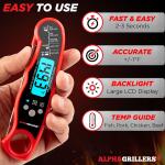 Alpha Grillers Instant Read Meat Thermometer for Cooking Grill and BBQ Griddle Waterproof w/Backlight & Calibration for Food Oven Air Fryer