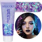 MEICOLY Light Purple Body Glitter (50ml): Chameleon purple mermaid glitter for Halloween and festivals. Sequins face paint and chunky hair glitter, ideal for sparkling makeup for women.