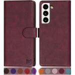 SUANPOT for Samsung Galaxy S22 with RFID Blocking Leather Wallet case - Wine Red