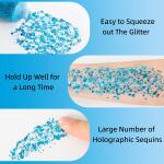 MEICOLY Sky Blue Body Glitter 50 ml, Mermaid Turquoise Face Glitter Gel, Halloween Glitter Face Paint, Light Blue Glitter for Face Body Eye Lip Hair, Sparkling Glitter Makeup for Women Kids