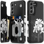 LETO Galaxy S22 Case,Luxury Flip Folio Leather Wallet Case Cover 6.1" White Florals