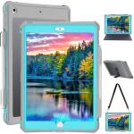 Transy Waterproof iPad 9th /8th/7th Generation Case Built-in Screen Protector Full Body Shockproof Protection Case with Strap (Blue)