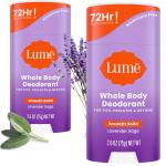 Lume Whole Body Deodorant, Lavendar Sage, 2.6 Ounce (Pack of 2), Smooth Solid Stick, 72 Hour Odor Control, Aluminum Free, Baking Soda Free and Skin Safe