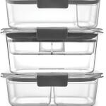 Rubbermaid Brilliance BPA-Free 3-Set Food Storage Containers with Lids and Removable Trays, airtight and leak-proof, ideal for meal prep, lunch, and leftovers