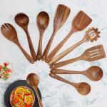 Zulay Kitchen 9-Piece Teak Wooden Utensils for Cooking