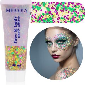 MEICOLY Mardi Gras Face Glitter: Mixed chunky glitter gel in gold, green, and purple. Ideal for festivals, St. Patrick's Day, and Halloweenperfect for face, body, and hair.