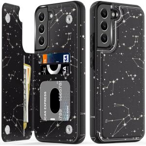 LETO Galaxy S22 Case,Luxury Flip Folio Leather Wallet Case Cover 6.1" Constellation