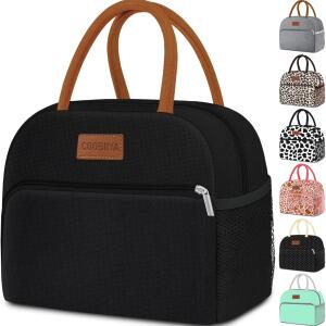 Coobiiya Lunch Bag for Women, Insulated, Leakproof Tote for Work, Office, Picnic, and Travel, Large Capacity, Reusable Cooler Container, Black