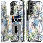 LETO Galaxy S22 Case,Luxury Flip Folio Leather Wallet Case Cover 6.1" Coconut Trees