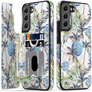 LETO Galaxy S22 Case,Luxury Flip Folio Leather Wallet Case Cover 6.1" Coconut Trees