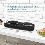 Elite Gourmet EDB302BF# Countertop Double Cast Iron Burner, 1500 Watts Electric Hot Plate, Temperature Controls, Power Indicator Lights, Easy to Clean, Black